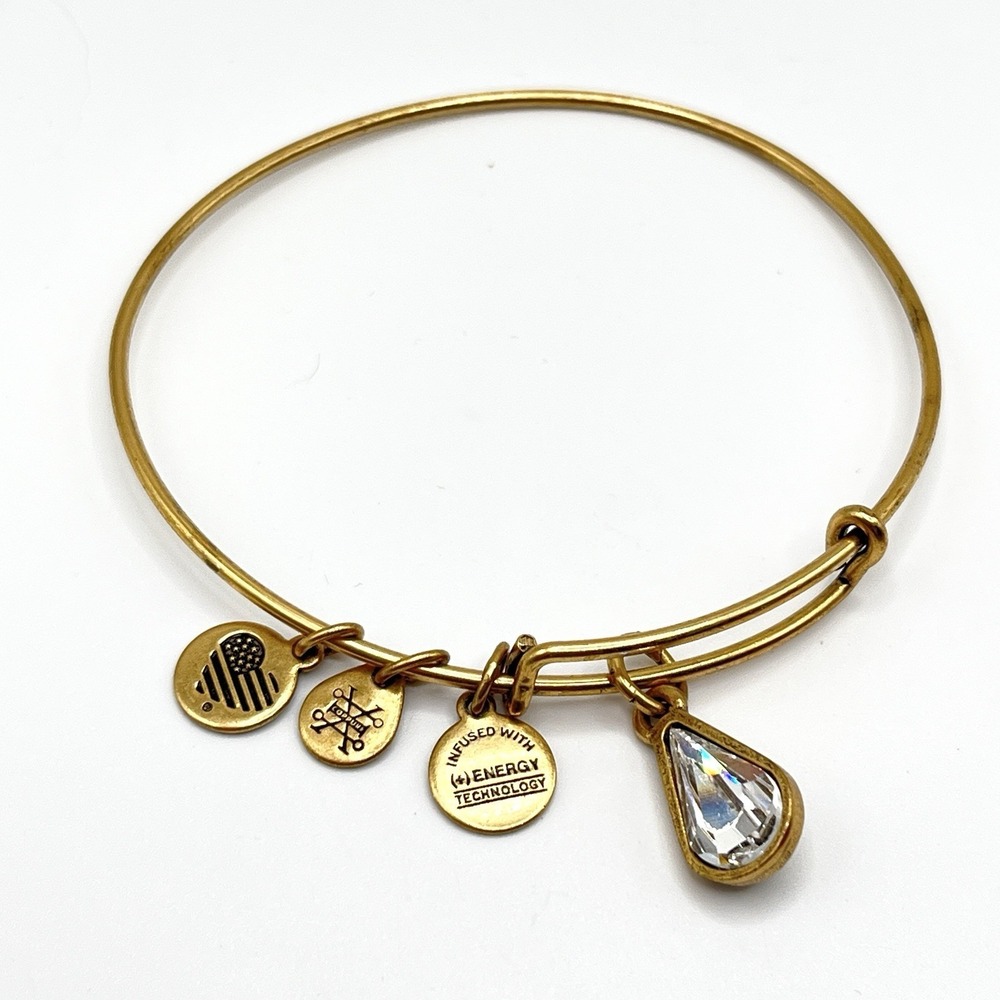 Alex And Ani Gold Tone Charm‎ Bangle Bracelet Dangle Gemstone Dainty Americana